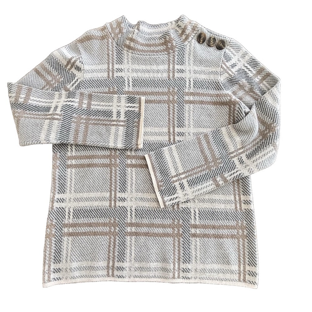 Cleo mock neck neutral tone pullover sweater with button detail size M